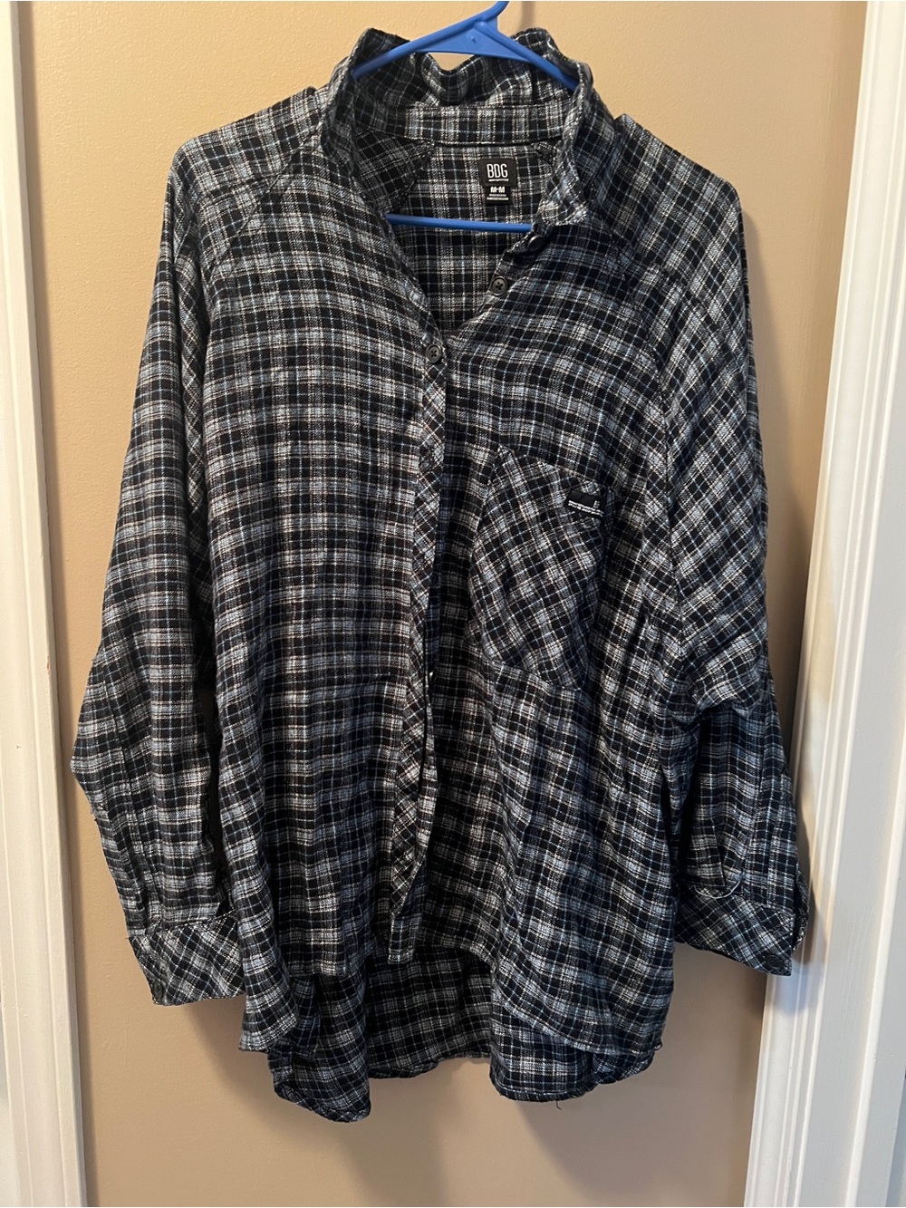 BDG Black and Gray Plaid Long-Sleeve Button-Down Shirt
